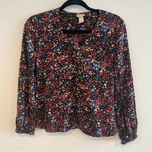 Floral Balloon Sleeve Blouse Top Size M